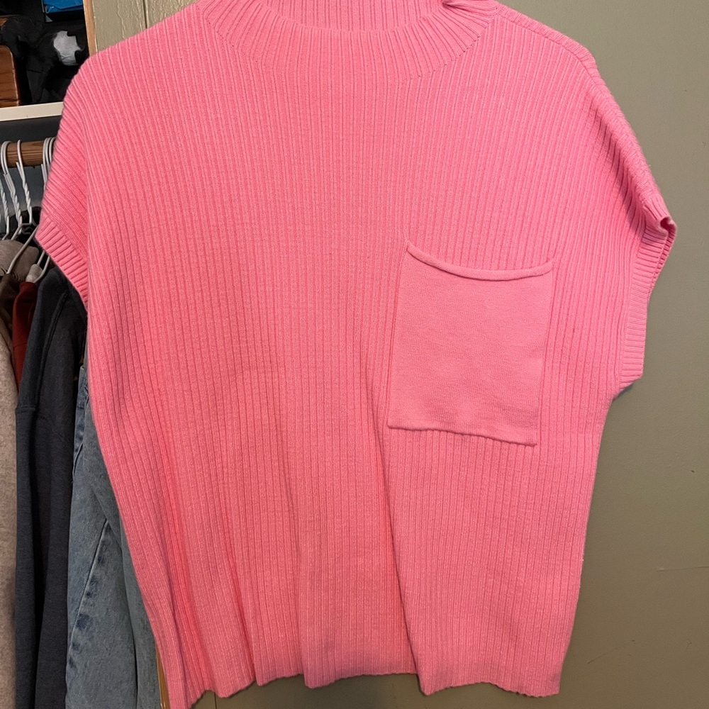 Pink Ribbed Knit Sweater Vest